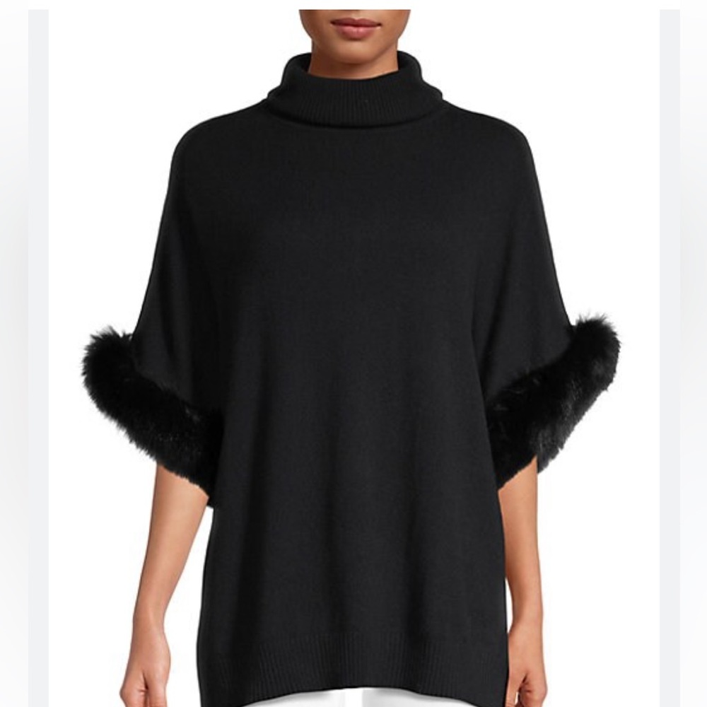 Sofia Cashmere Oversized Tunic Sweater with Fox Fur Cuffs